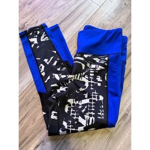 Rise by LuLaRoe Womens Large Blue Black White Abstract Graphic Athletic Leggings